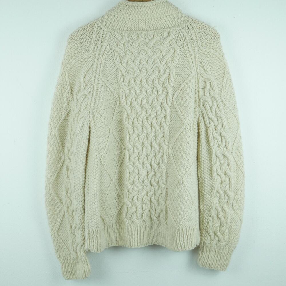 Vintage Women's M L Fisherman Cardigan Sweater Chunky Knit Wool Preppy Nautical - Picture 8 of 11